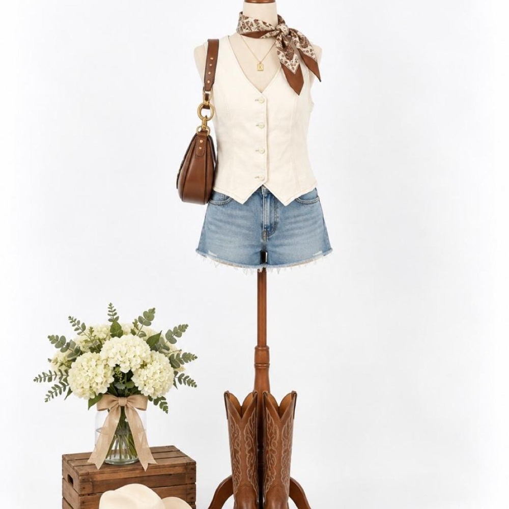 NWT RISEN Cream Button Front Denim Vest – Size XL